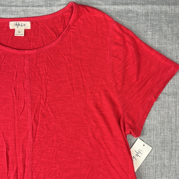Style & Co Red Ruffle Hem Short Sleeve Top XL - Picture 3 of 5